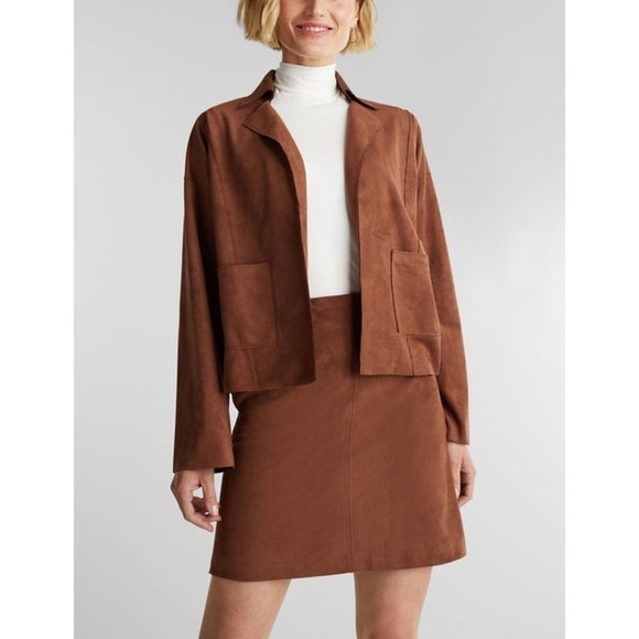 ESPRIT Brown Faux Suede Fully Lined Skirt with Pockets NWT - Picture 2 of 12